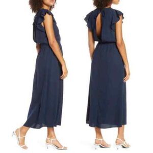 Elizabeth Crosby Bishop + Young Mia Ruffle Dress Navy Open Back Size Large